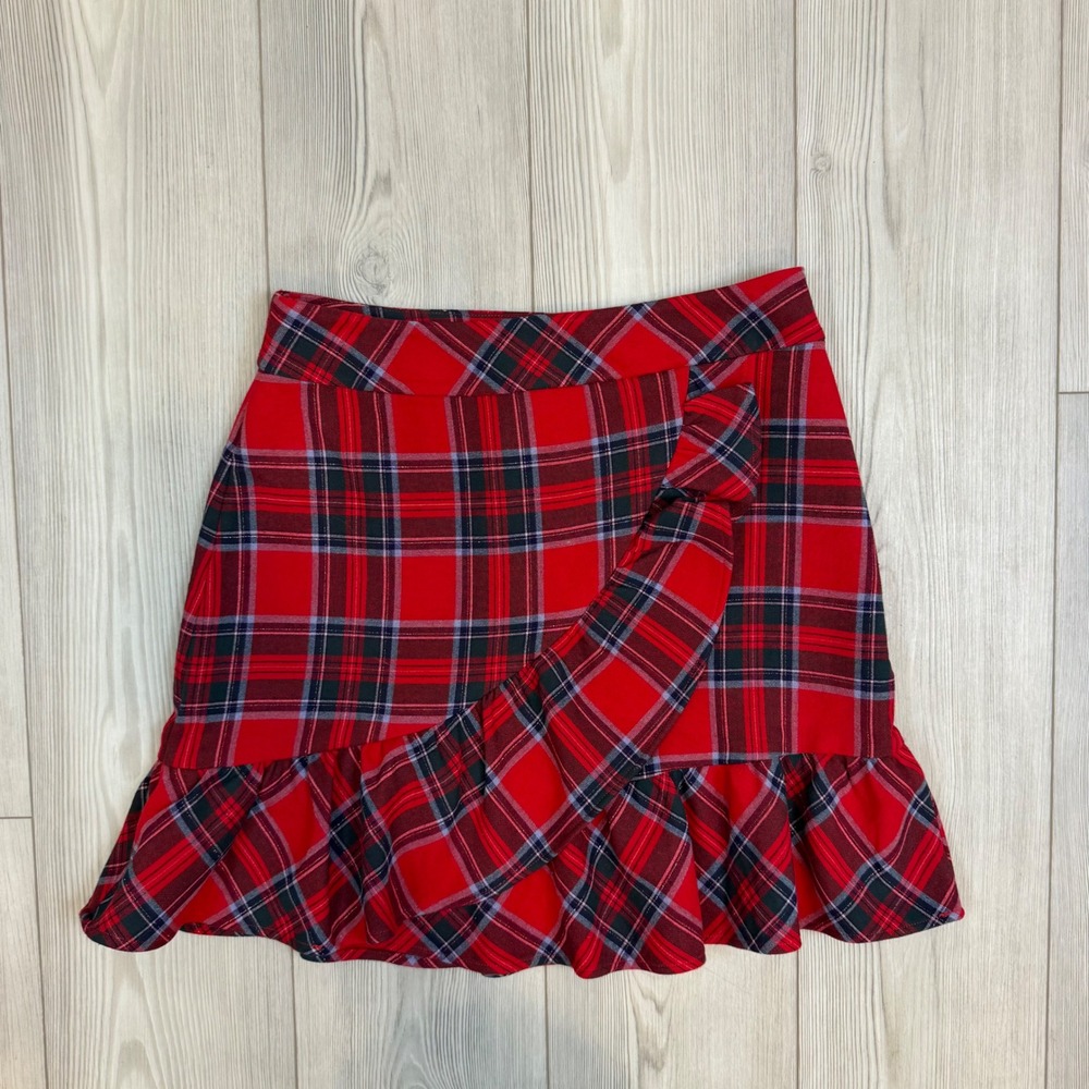 Vineyard Vines Nantucket Tartan Ruffle Skirt Plaid Red Mini Holiday Size 8